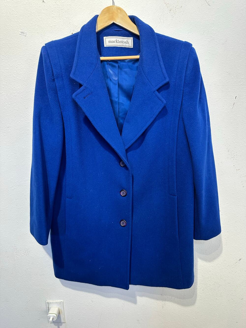 Vintage MACKINTOSH Of New England Blue Pea Coat Pure Wool Jacket size 16